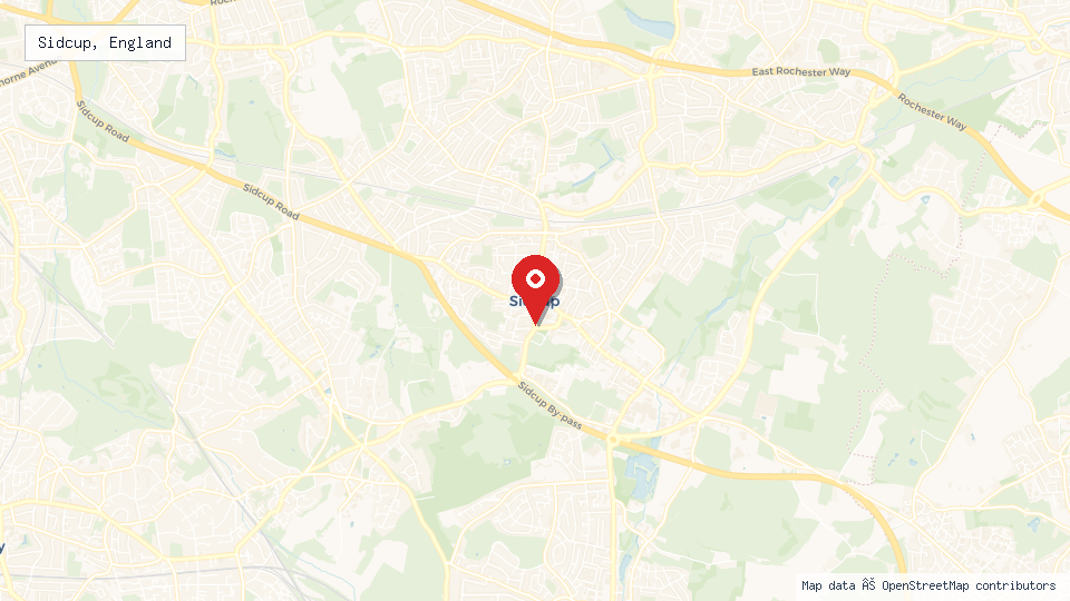Street map of Sidcup, England with location pin