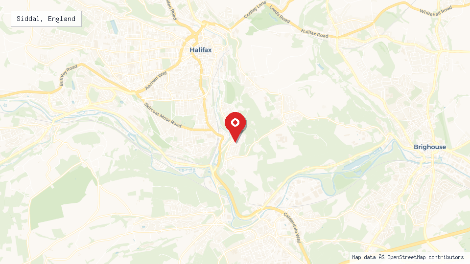 Street map of Siddal, England with location pin