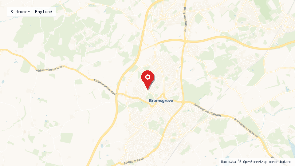 Street map of Sidemoor, England with location pin