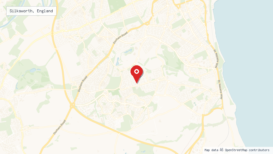 Street map of Silksworth, England with location pin