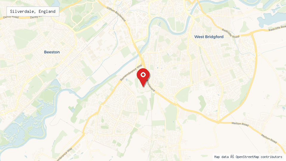 Street map of Silverdale, England with location pin