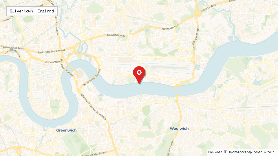 Street map of Silvertown, England with location pin