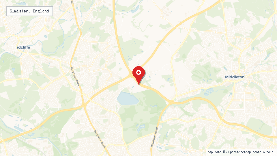 Street map of Simister, England with location pin