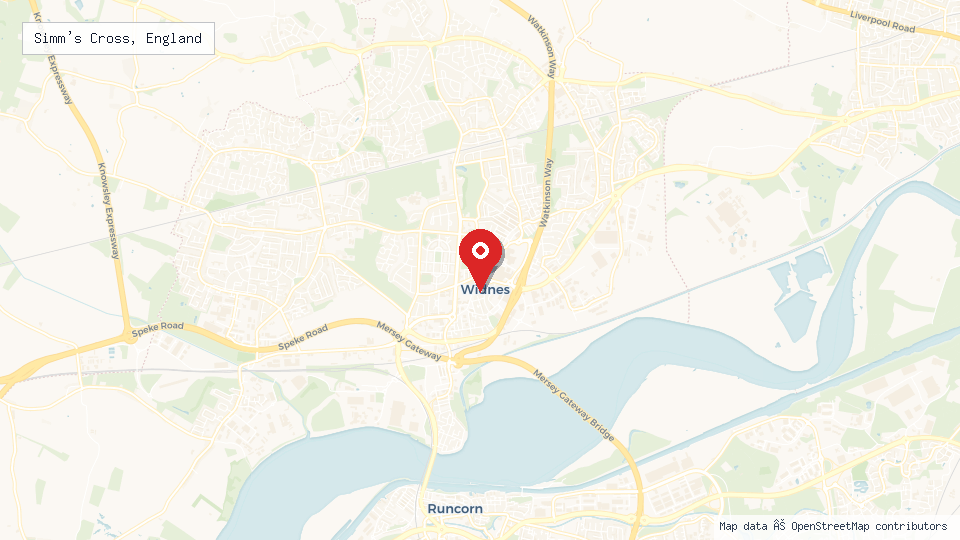 Street map of Simm's Cross, England with location pin