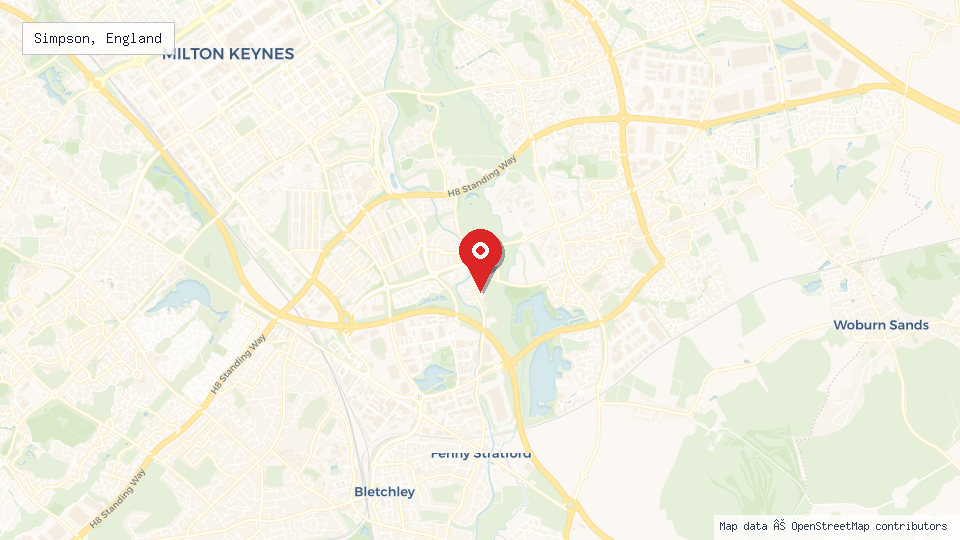Street map of Simpson, England with location pin