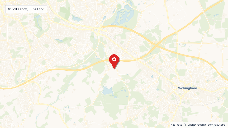 Street map of Sindlesham, England with location pin