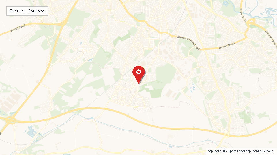 Street map of Sinfin, England with location pin