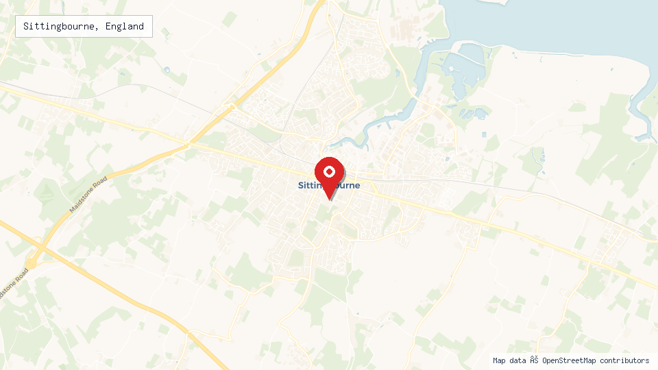 Street map of Sittingbourne, England with location pin