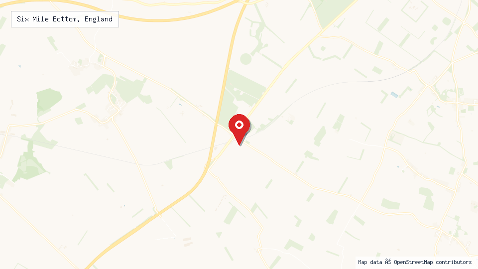 Street map of Six Mile Bottom, England with location pin