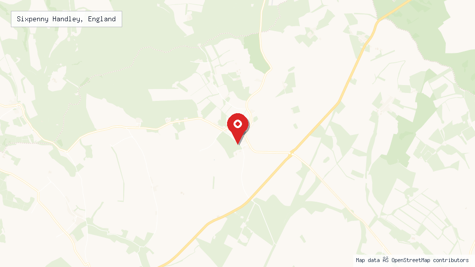 Street map of Sixpenny Handley, England with location pin