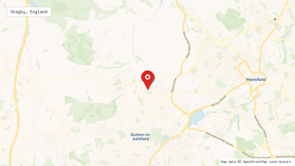 Street map of Skegby, England with location pin