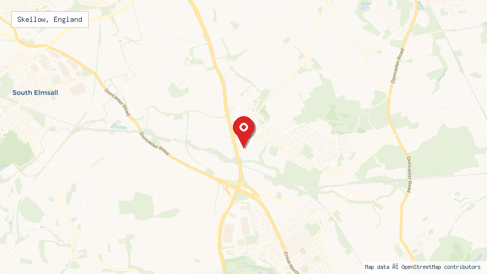 Street map of Skellow, England with location pin