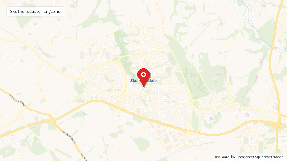 Street map of Skelmersdale, England with location pin