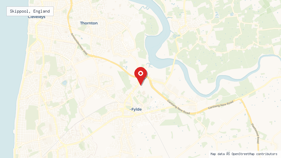Street map of Skippool, England with location pin