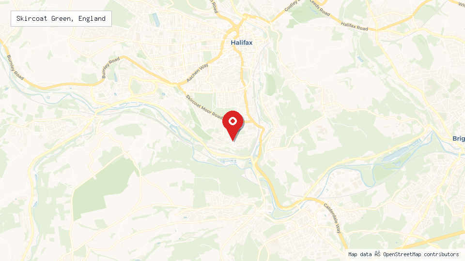 Street map of Skircoat Green, England with location pin