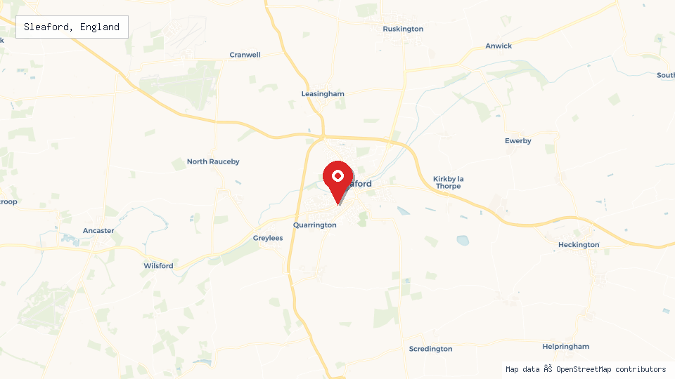 Street map of Sleaford, England with location pin