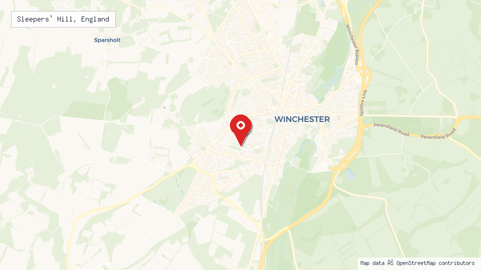Street map of Sleepers' Hill, England with location pin