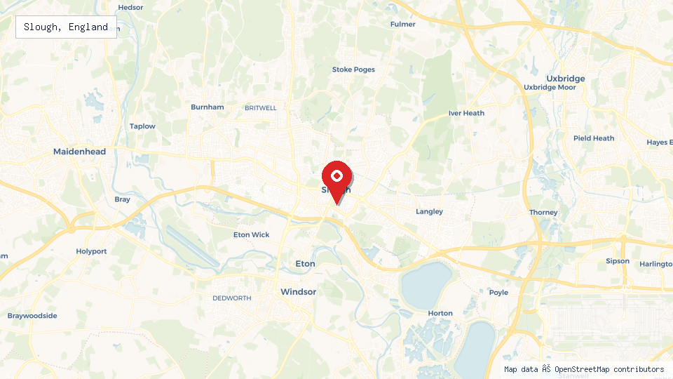 Street map of Slough, England with location pin