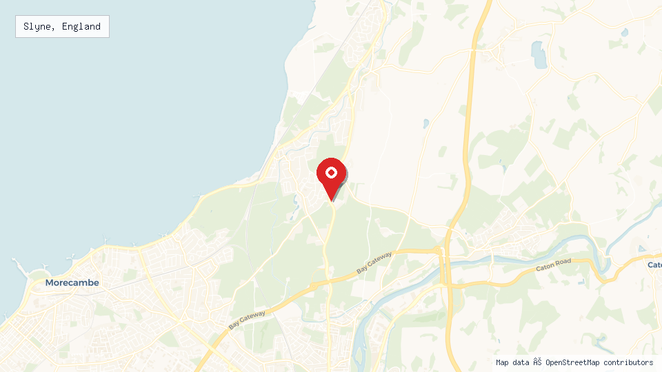 Street map of Slyne, England with location pin