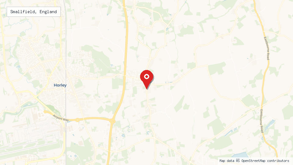 Street map of Smallfield, England with location pin
