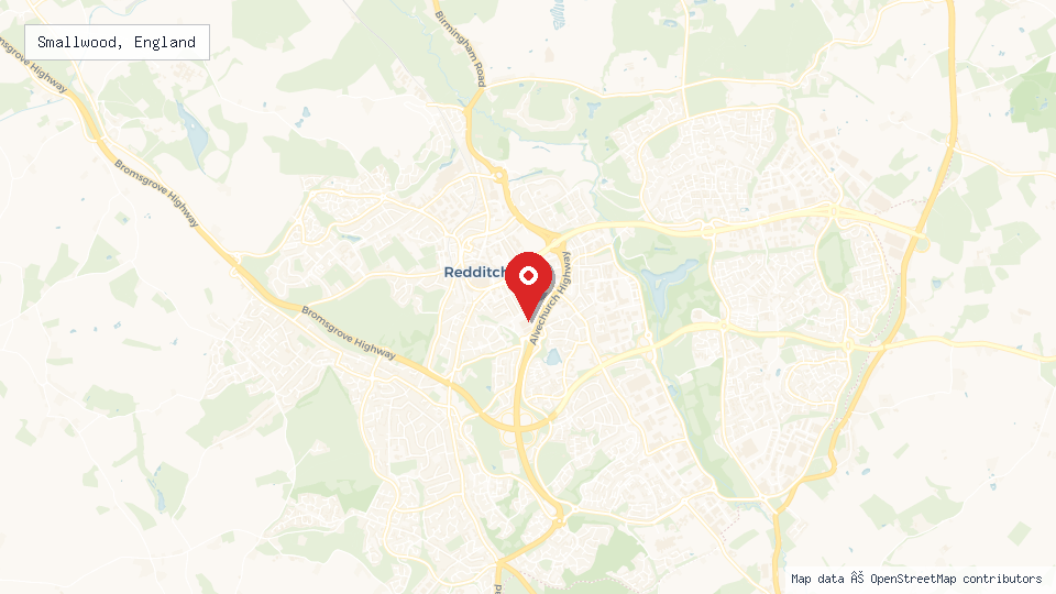 Street map of Smallwood, England with location pin