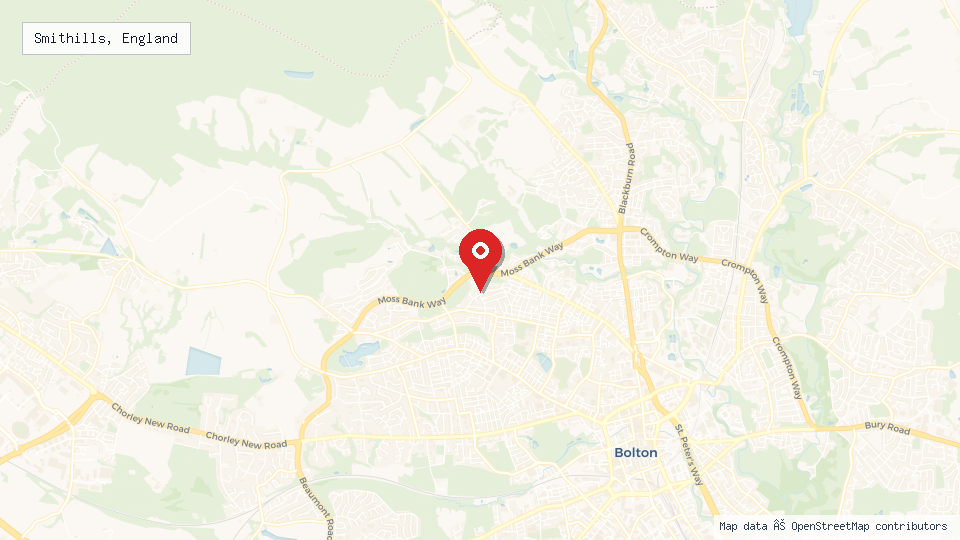 Street map of Smithills, England with location pin