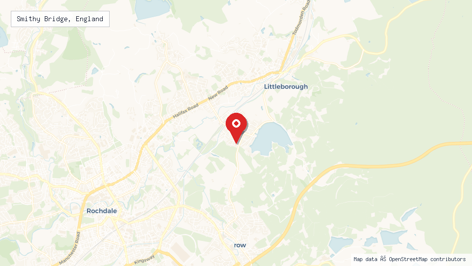 Street map of Smithy Bridge, England with location pin