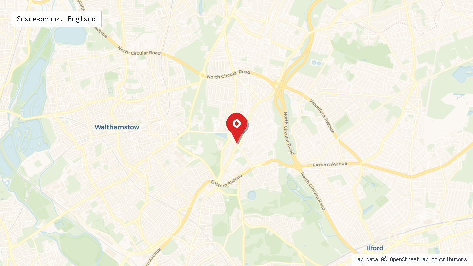 Street map of Snaresbrook, England with location pin