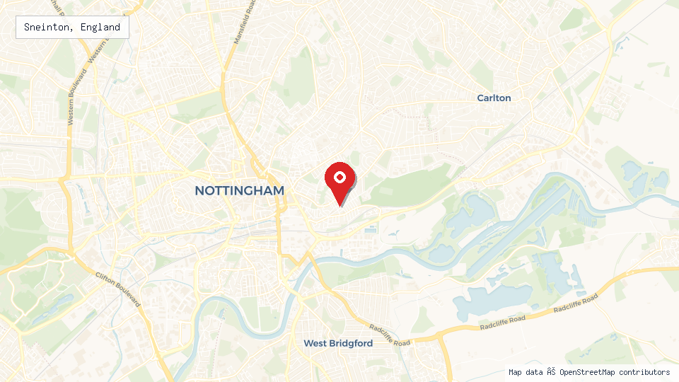 Street map of Sneinton, England with location pin