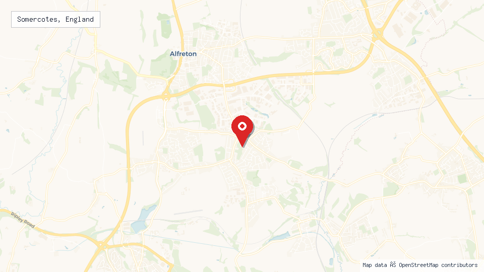 Street map of Somercotes, England with location pin
