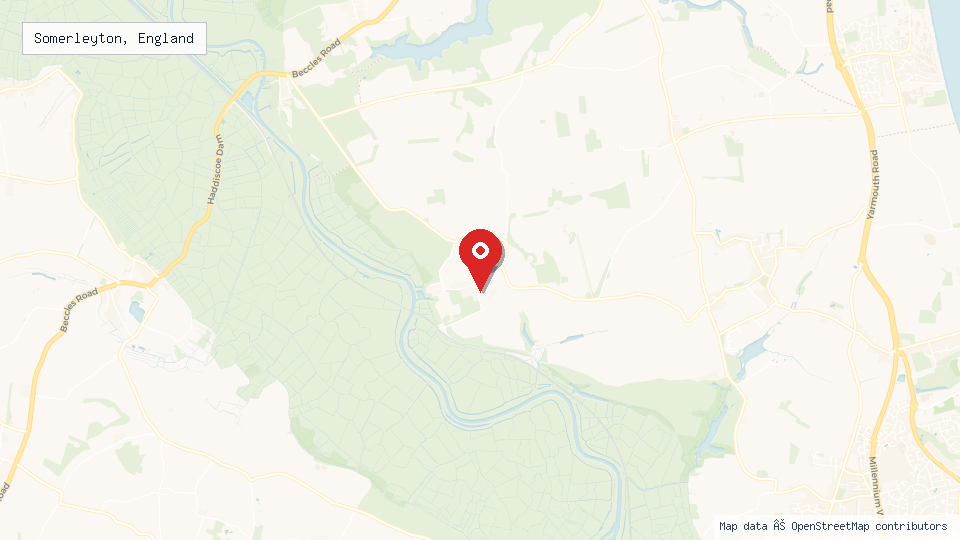 Street map of Somerleyton, England with location pin