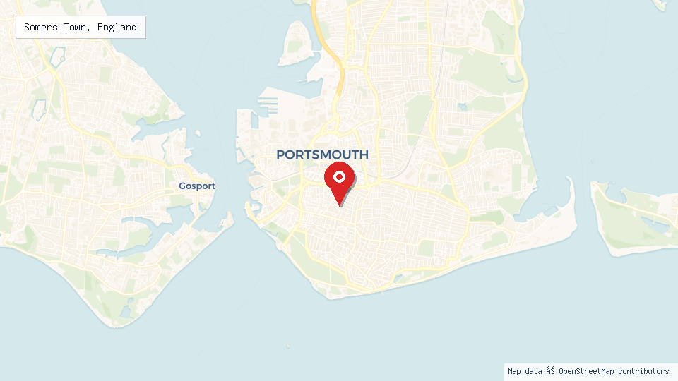 Street map of Somers Town, England with location pin