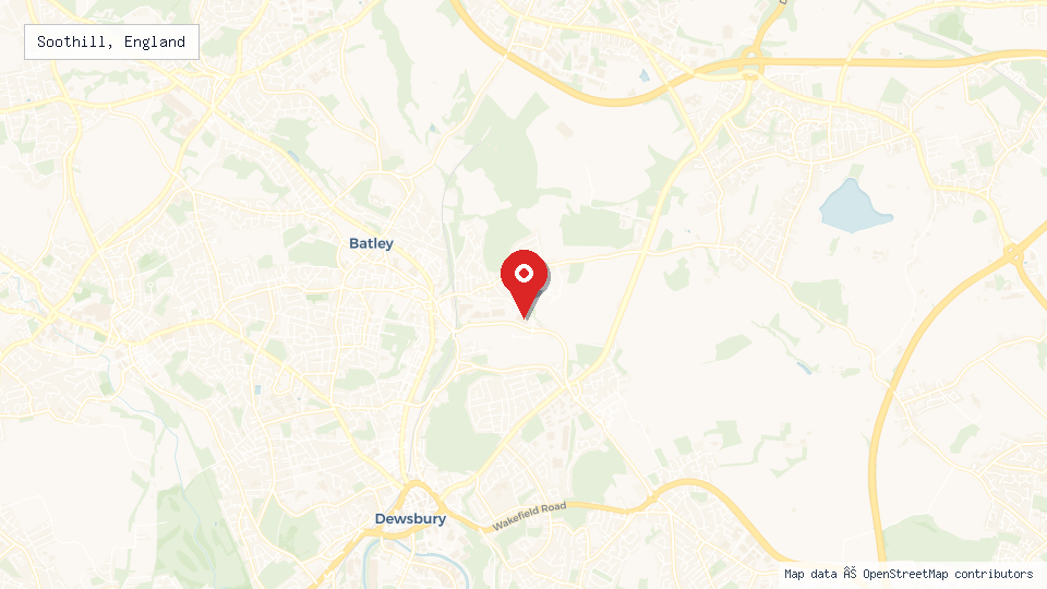 Street map of Soothill, England with location pin