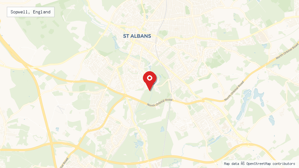 Street map of Sopwell, England with location pin