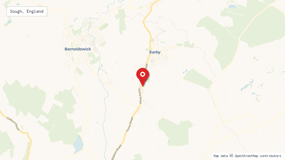 Street map of Sough, England with location pin