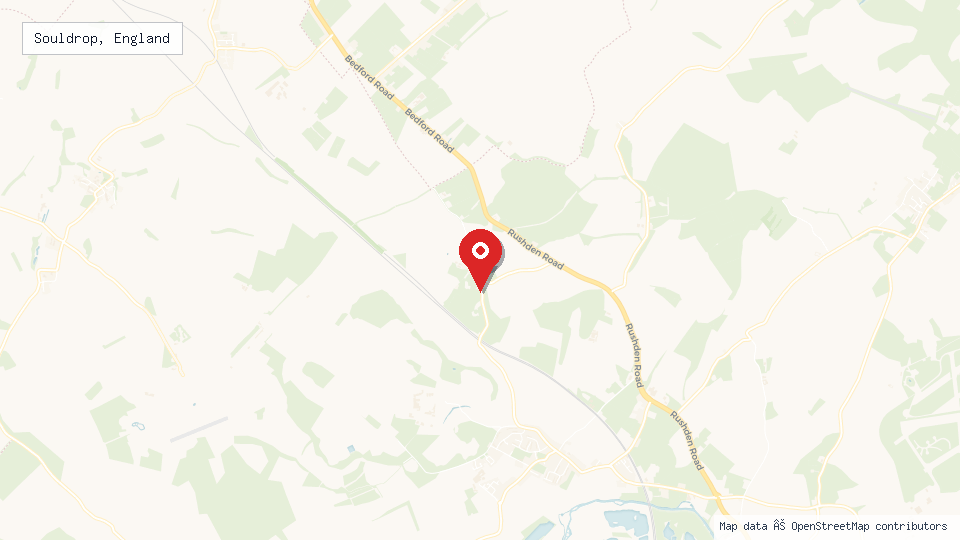 Street map of Souldrop, England with location pin