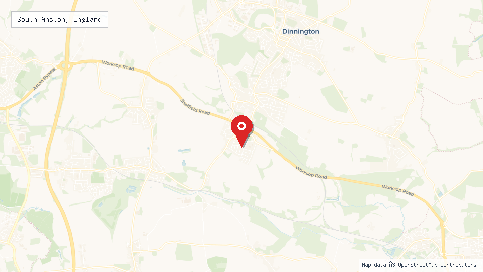 Street map of South Anston, England with location pin