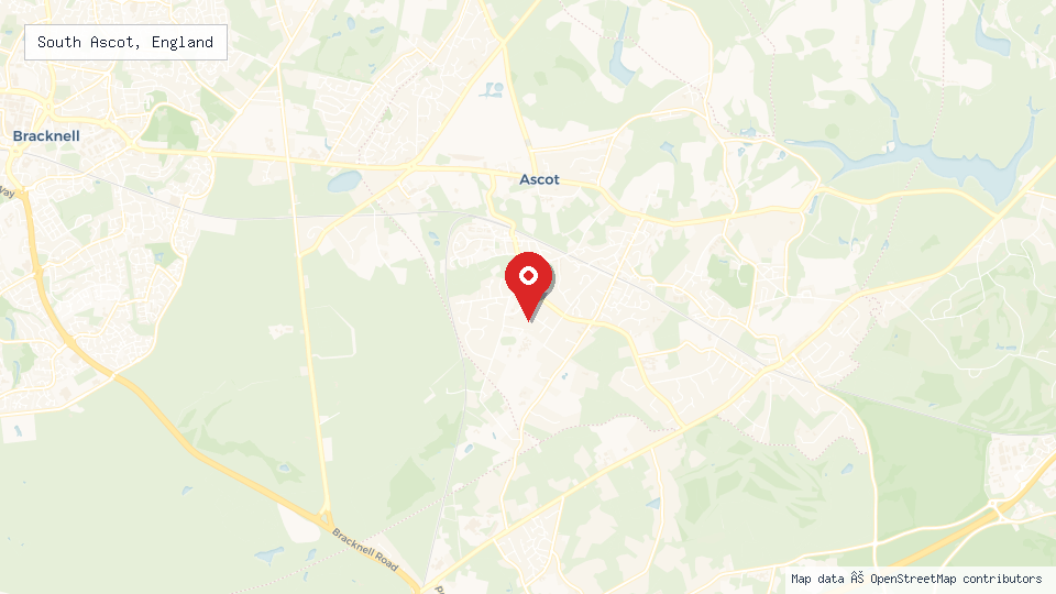 Street map of South Ascot, England with location pin