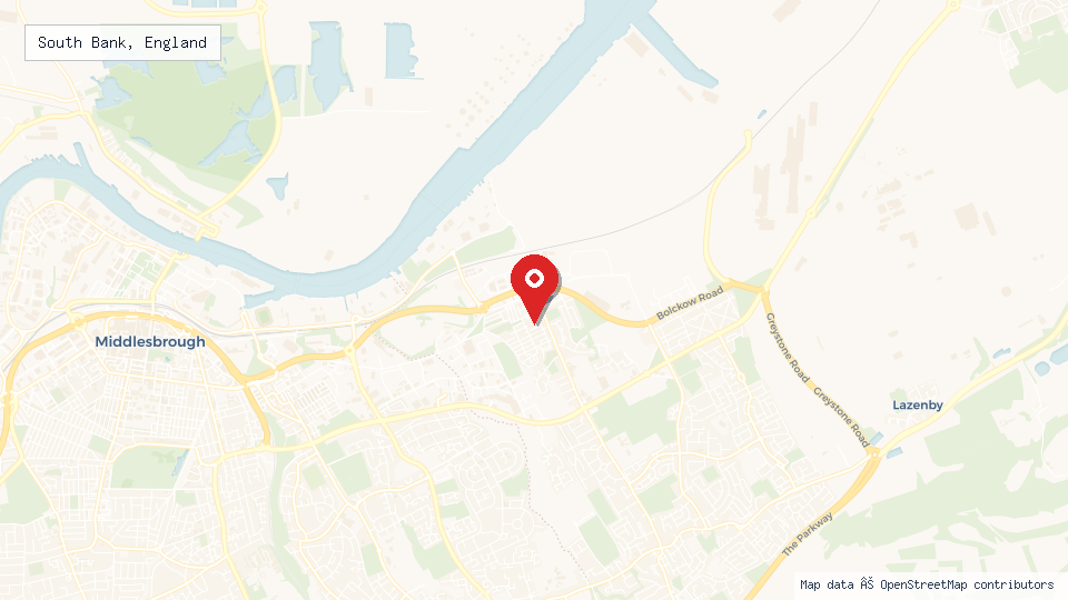 Street map of South Bank, England with location pin