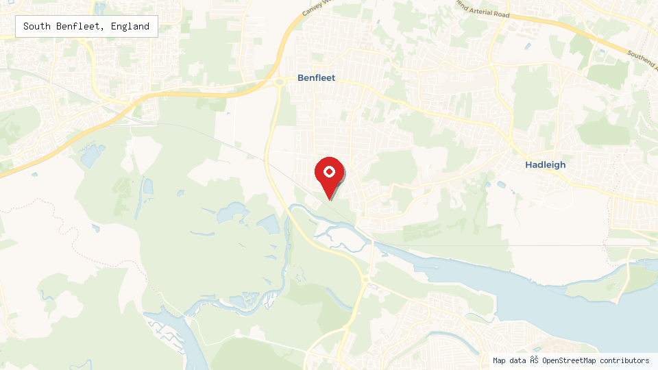 Street map of South Benfleet, England with location pin