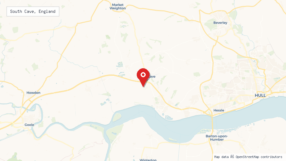 Street map of South Cave, England with location pin