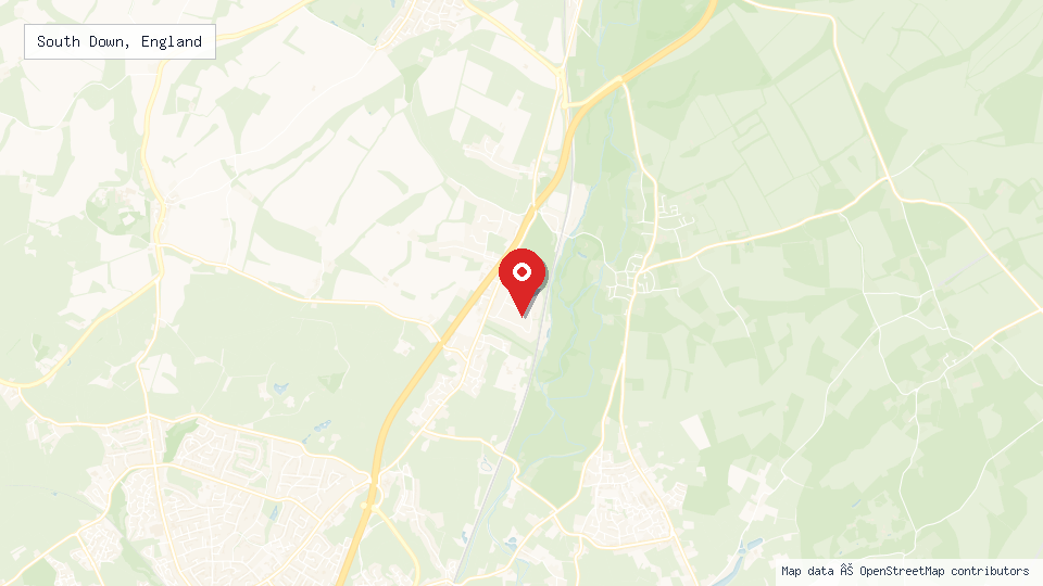 Street map of South Down, England with location pin