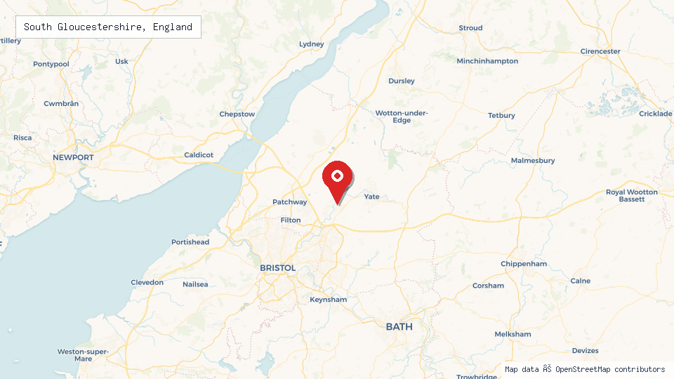 Street map of South Gloucestershire, England with location pin
