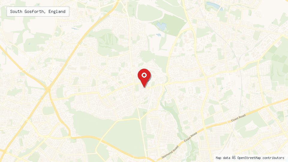 Street map of South Gosforth, England with location pin