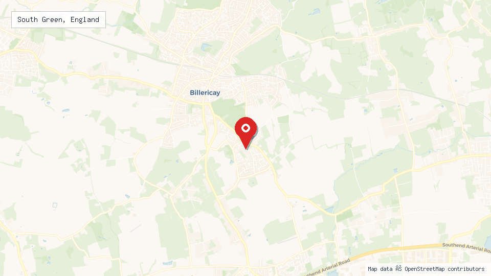 Street map of South Green, England with location pin
