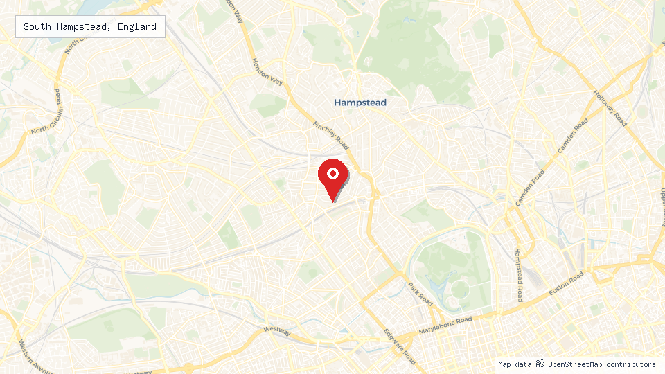 Street map of South Hampstead, England with location pin