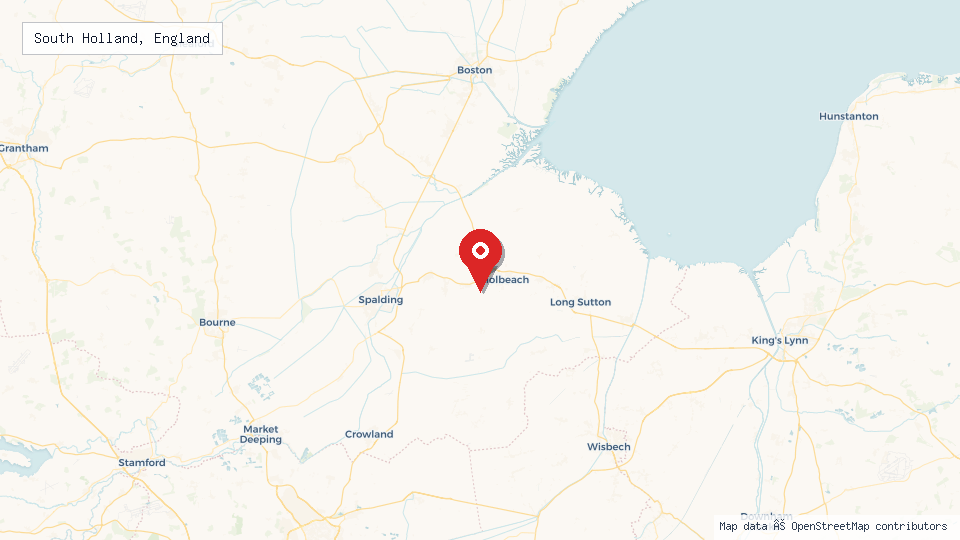 Street map of South Holland, England with location pin