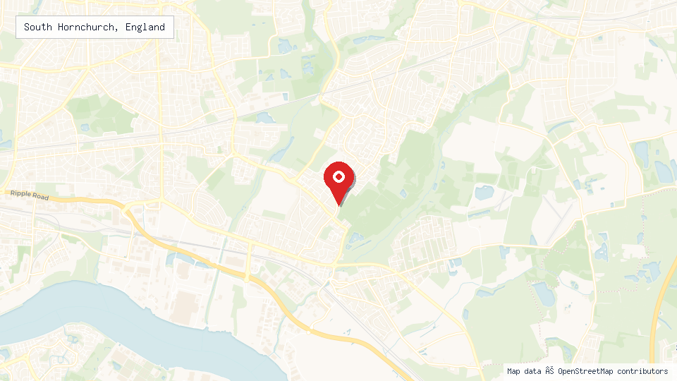 Street map of South Hornchurch, England with location pin