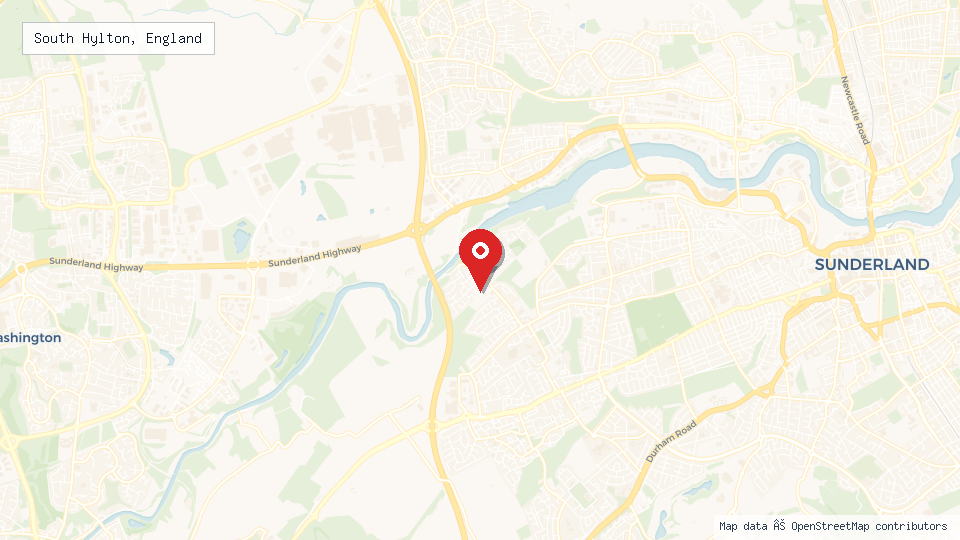 Street map of South Hylton, England with location pin
