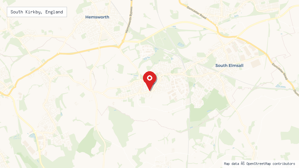 Street map of South Kirkby, England with location pin
